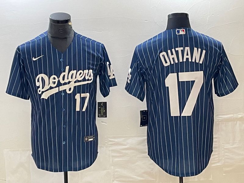 Men Los Angeles Dodgers #17 Ohtani Blue stripe Nike Game MLB Jersey style 13->los angeles dodgers->MLB Jersey
